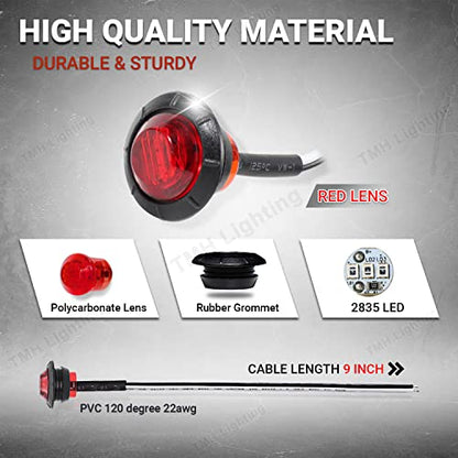 TMH (10 Pcs 3/4 Inch Mount Red LED Clearance Markers Bullet Marker lights, side marker lights, led marker lights, led side marker lights, led trailer marker lights, rv marker lights - color: 10pcs Red