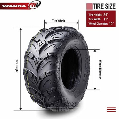 WANDA Premium 8 Ply ATV/UTV Tires 24x11-10 24x11x10 Mud Sling