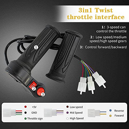 Doinal Electric Twist Throttle 72V 60V 48V 36V 24V Universal Throttle for Electric Scooter Razor Dirt Bike, Volt Meter Throttle with Key, 3 Speed Throttle, Twist Throttle for Electric Motorcycle ATVS - style: 3-speed &Reverse Throttle