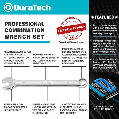DURATECH Combination Wrench Set, Metric, 11-Piece, 8-19mm - size: Set (8 mm to 19 mm)