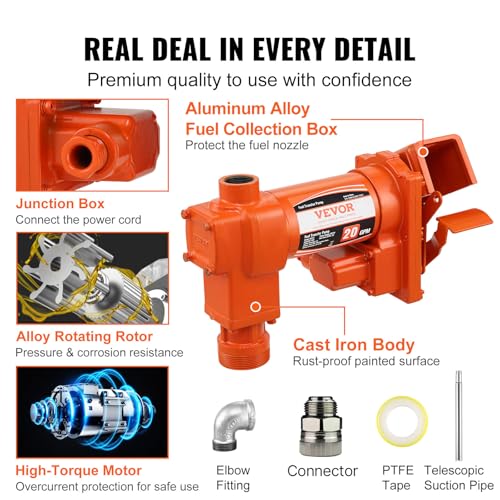 VEVOR Fuel Transfer Pump 12V DC 20 GPM 1/4 HP Gasoline Extractor Pump Kit - size: 12V 20GPM with Accessories