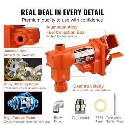 VEVOR Fuel Transfer Pump 12V DC 20 GPM 1/4 HP Gasoline Extractor Pump Kit - size: 12V 20GPM with Accessories