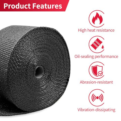 2" x 16.5' Black Exhaust Wrap Basalt Fiber with 5 Metal Ties - color: Black, size: 2" x 16.5'