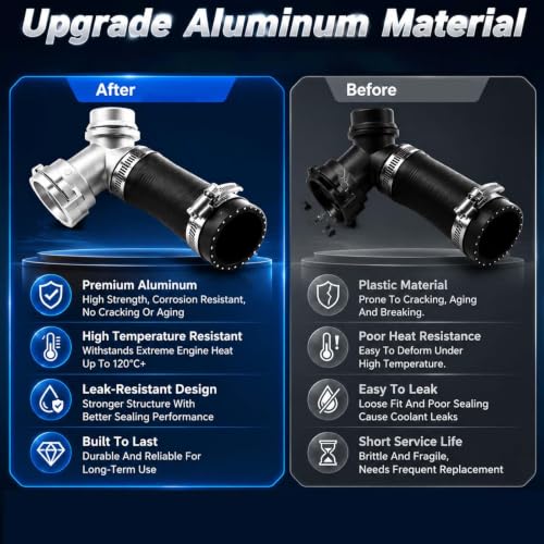 Upgraded Engine Heater Hose Aluminium T-Connector Pipe with Engine Radiator Coolant Hose O-Ring Seal Set Compatible with Ford F-150 Mustang Lincoln Mark Replace # DR3Z-8566-A - size: T-Connector Pipe&O-Ring