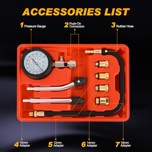 Nilight Compression Tester Kit 8PCS, 0-300 PSI Cylinder Pressure Gauge - color: 8pcs