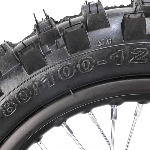 12" Complete Dirt Bike Rear Wheel Assembly 80/100-12 Tire Rim Set 1.85x12 12mm Bearing Disc Brake Sprocket Fit Pit Bike 50cc-160cc SSR Apollo Taotao CRF50 CRF70 XR70 DB14 XR CRF 50 DB17 KX65 - color: Rear 80/100-12, size: 12mm Bearing