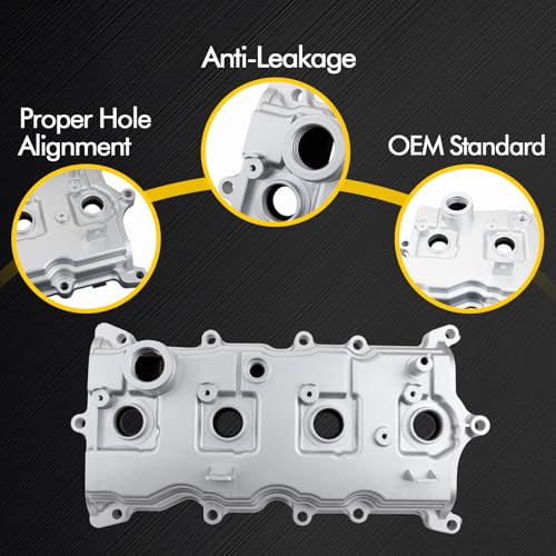 Aluminum Valve Cover Compatible with Nissan Altima 2007-2012, Rogue 2008-2013, Sentra 2007-2012, L4 2.5L Gas Replace 13264-JA00A 13270-JA00A with Gasket Oil Cap Bolts & Tube - color: Silver (Aluminum)