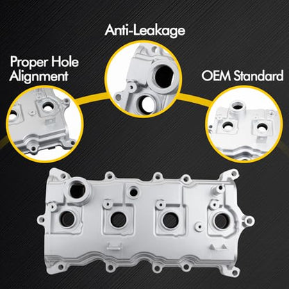 Aluminum Valve Cover Compatible with Nissan Altima 2007-2012, Rogue 2008-2013, Sentra 2007-2012, L4 2.5L Gas Replace 13264-JA00A 13270-JA00A with Gasket Oil Cap Bolts & Tube - color: Silver (Aluminum)
