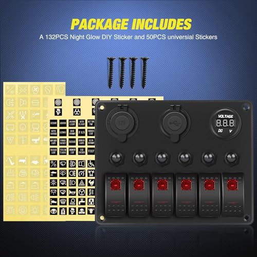 Nilight 6 Gang Rocker Switch Panel On Off with Resettable Circuit Breaker - color: Red