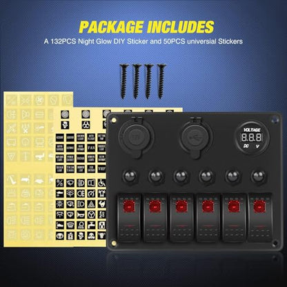 Nilight 6 Gang Rocker Switch Panel On Off with Resettable Circuit Breaker - color: Red