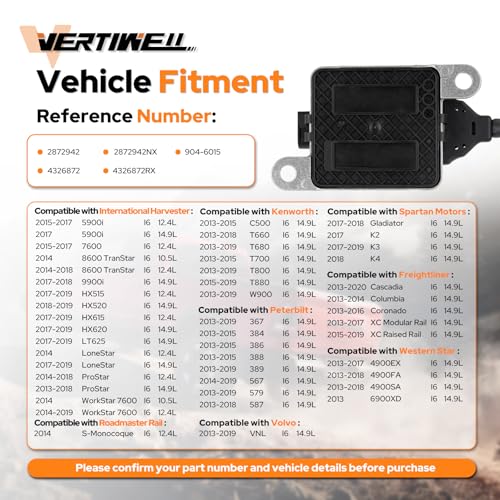 NOx Sensor Outlet Downstream Nitrogen Oxide Sensor Compatible with Freightliner Cascadia Kenworth T680 Peterbilt 389 International Harvester 10.5L 12.4L 14.9L L6 2013-2020 Replaces 904-6015