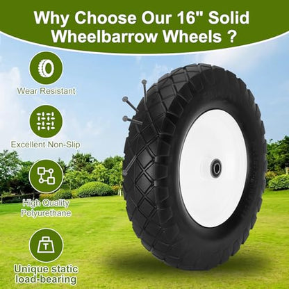 Upgraded 4.80/4.00-8 Flat Free Wheelbarrow Wheels with 5/8" & 3/4" Bearing - color: black