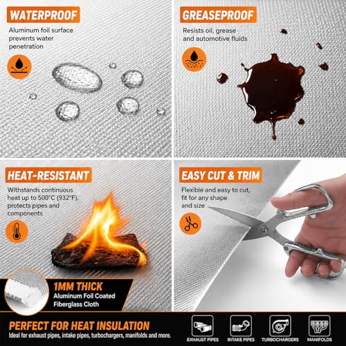FLASLD Aluminized Heat Shield Thermal Barrier Adhesive Backed Heat Sleeve Up to 2000 Degrees Fahrenheit (12'' X 40'') - size: 12 x 40 Inch
