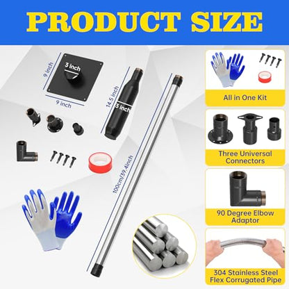 Generator Exhaust Extension Silencer kit with Three Universal Adapters, Through-Wall Mounting Plate Safely Vent Exhaust Reduce Noise By 52%, Compatible with ALL Portable Generators