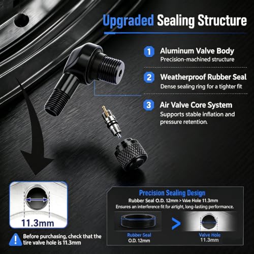 90° Tire Valve Stems 11.3mm Aluminum Forged for Scooter E-Bike ATV - color: Black