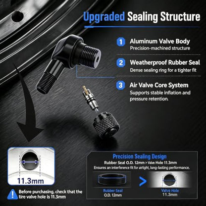 90° Tire Valve Stems 11.3mm Aluminum Forged for Scooter E-Bike ATV - color: Black