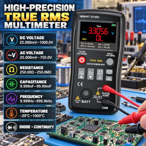 ZOYI ZT-XR1 2-in-1 Digital Multimeter & Battery Internal Resistance Tester, 25000 Counts Auto-Range True RMS, 0 to ±100V 4-Wire Kelvin Sensing for Automotive&Battery Test, Electronic Equipment Repair