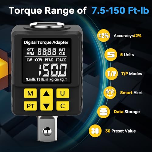 YIYEIE 1/2" Digital Torque Wrench Adapter, 7.5-150Ft-lb (±2% Accuracy) - size: 8-150 Ft-lb/10-200 Nm