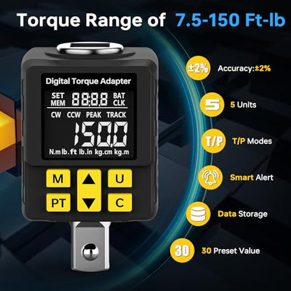 YIYEIE 1/2" Digital Torque Wrench Adapter, 7.5-150Ft-lb (±2% Accuracy) - size: 8-150 Ft-lb/10-200 Nm