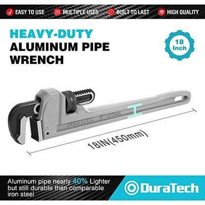 DURATECH 18-inch Aluminum Straight Pipe Wrench, Adjustable Plumbing Wrench - size: 18-inch, style: Straight