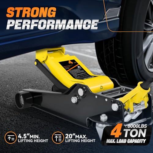Auto Dynasty 4Ton Low Profile Floor Jack, Heavy Duty w/Dual Pistons, Yellow - color: Yellow, size: 4T Dual Pump