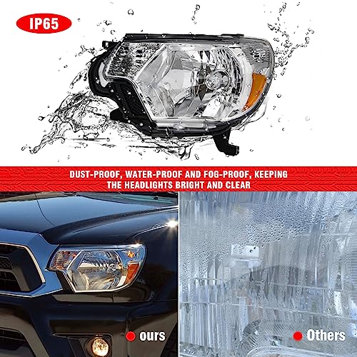 for 2012-2015 Toyota Tacoma Halogen Headlight W/O Bulbs - color: Chrome Housing Amber Reflector Clear Lens