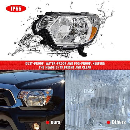 for 2012-2015 Toyota Tacoma Halogen Headlight W/O Bulbs - color: Chrome Housing Amber Reflector Clear Lens