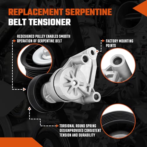 38158 Drive Belt Tensioner Assembly with Pulley Fit for Silverado Sierra 1500 2500 1999-2008, Escalade Tahoe Yukon Escalade 2003-2008 Replace 88929140 - size: 38158