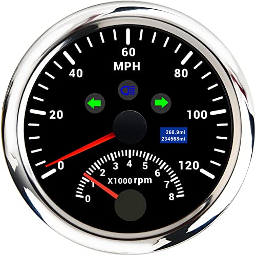 ARTILAURA GPS Speedometer 0-120MPH with Tachometer 8000 RPM Gauge 85mm 3-3/8" Boat GPS Speedometer Gauge with Antenna for Car Marine (Black and Silver) - color: Black and Silver, size: 120MPH and 8000RPM
