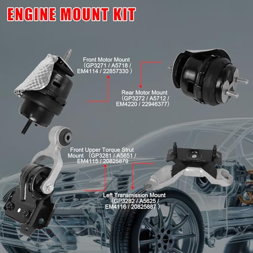 4Pcs Engine Motor Mount Fit for Chevrolet Impala 3.6L Automatic Trans - size: 2012-2014 for Chevy Impala V6-3.6L GAS