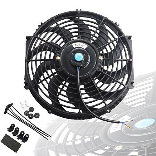 MOSTPLUS Black Universal Electric Radiator Slim Fan Push/Pull 12V + Mounting Kit (12 Inch) - size: 12 Inch, style: Set of 1