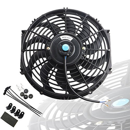 MOSTPLUS Black Universal Electric Radiator Slim Fan Push/Pull 12V + Mounting Kit (12 Inch) - size: 12 Inch, style: Set of 1