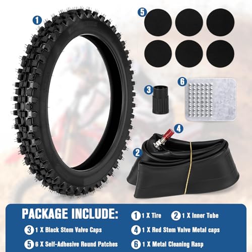 60/100-14 2.50-14 Front Tire and Inner Tube Set, 60/100-14 Dirt Bike Tire Tube for CRF110 KLX110 KX65 XR70 SSR125 110cc 125cc CRF70 KX60 KX110 RM65 JR80 PW80 TTR90 TTR110 Pit Dirt Bike Off Road