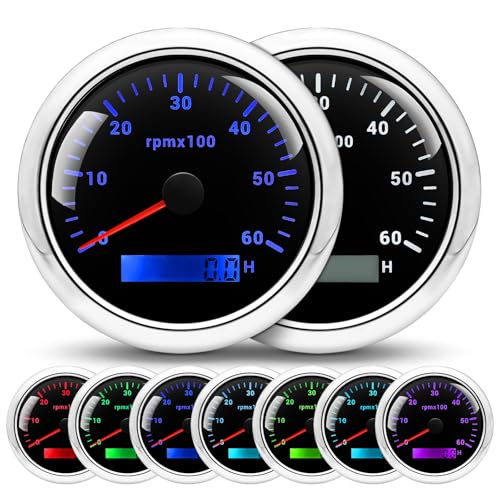 Tachometer 6000 RPM 3-3/8" 85mm for 1-8 Cylinder Gas Diesel Engine - color: BL & WH, size: 6K RPM