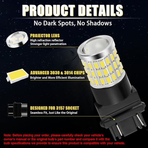 iBrightstar 3157 LED Bulb White, 4157 3156 LED Reverse Light Bulbs Super Bright for Tail Brake Lights Backup Lights Turn Signal Lights, 2 Pack - color: White, size: 3157