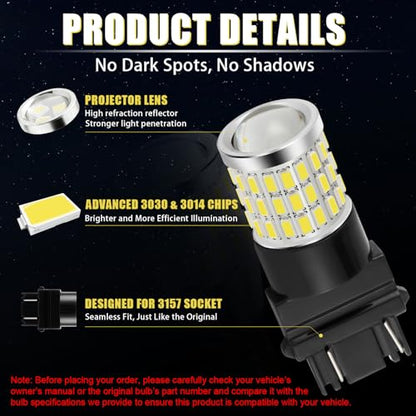 iBrightstar 3157 LED Bulb White, 4157 3156 LED Reverse Light Bulbs Super Bright for Tail Brake Lights Backup Lights Turn Signal Lights, 2 Pack - color: White, size: 3157