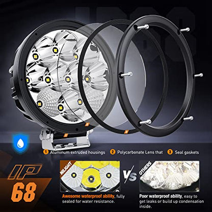Nilight Pro Series 5.7 Inch Round LED Driving Offroad Light 50W 6500LM - color: 2Pcs 50W 5.7Inch LED Light Kit-White