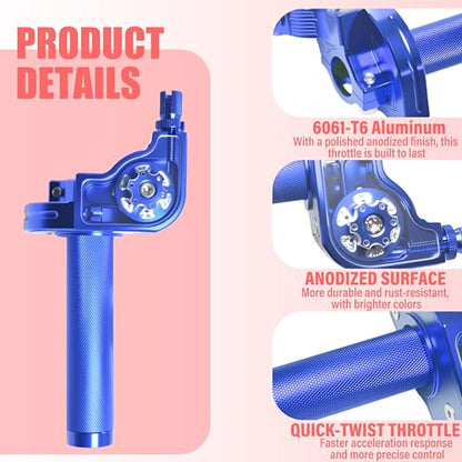 Universal CNC Quick Twist Throttle Kit with Cable for 7/8" Bars - Fits CRF50 70 110 125 230 250, KLX, XR, Pit & Dirt Bike, ATV, Mini Bike (CT200U) (Style - A, Blue) - color: Blue, style: Style - A