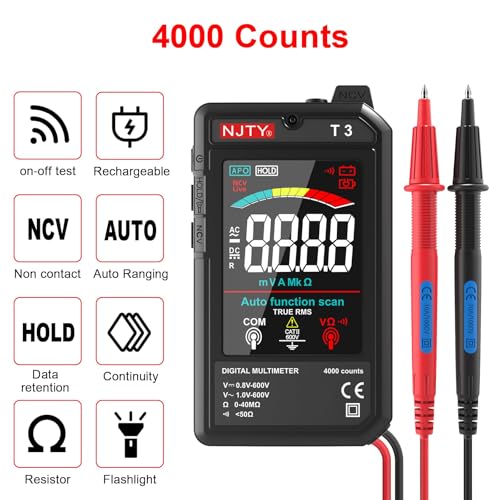 NJTY T3 Auto-Ranging Digital Multimeter, Type-C Rechargeable - color: Black