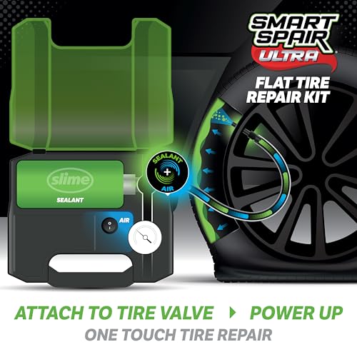 Slime 50158 Flat Tire Repair Kit, Smart Spair Ultra, All-in-One Solution, Repairs and Inflates, Car/Trailer, 10 Min Fix