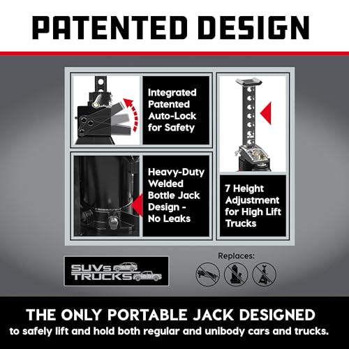POWERBUILT 3 Ton All-in-One Hydraulic Bottle Jack and Jackstand in One, Compact, Wide Base, 11-21 Inch Range, Eliminates Jackstands, for Trucks, SUVs, RVs, Trailers, ASME, Not for Sedans - 640912 - color: blue