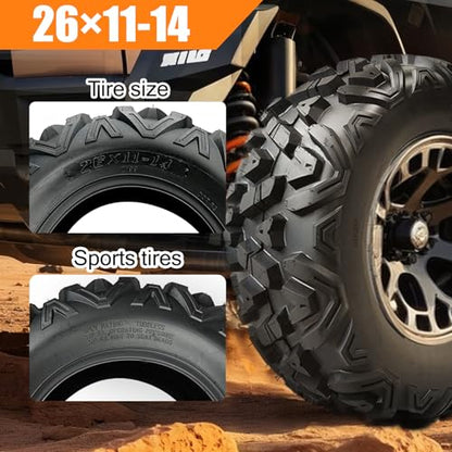 TRIPOWER All Terrain Tires 26x11-14 ATV UTV Trail Sand Mud Off-Road Tire, 6-Ply Tubeless, Set of 2 - size: 26x11-14