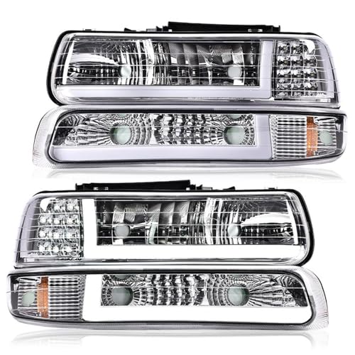 G-PLUS LED DRL Headlights Assembly Fit 1999-2002 Chevy Silverado - size: [LED Chrome] 1999-2002 Silverado