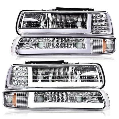 G-PLUS LED DRL Headlights Assembly Fit 1999-2002 Chevy Silverado - size: [LED Chrome] 1999-2002 Silverado