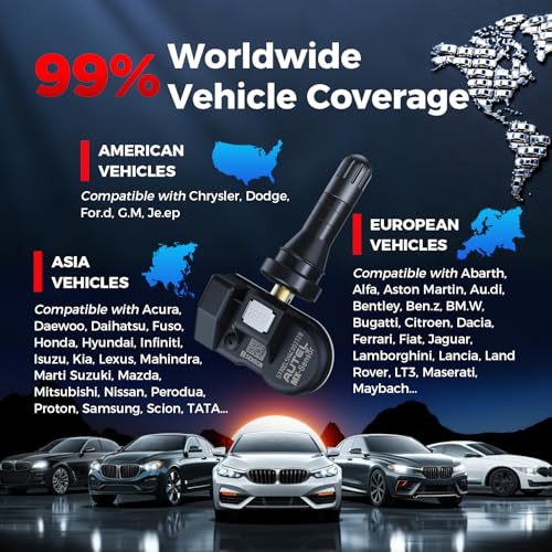 Autel TPMS Sensors, 1 MX-Sensor 433/315MHz, Maxitpms Tire Pressure Sensor 4pack, Replacemend Tire Sensors Press-in Rubber Valves, Programmed with TS508WF