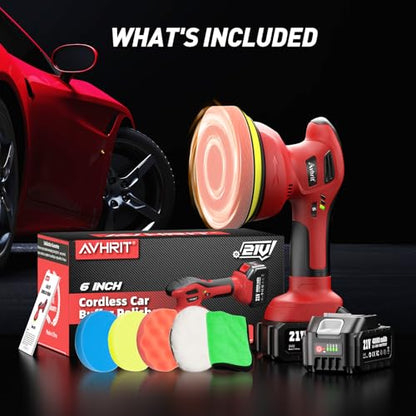 6 Inch Cordless Car Buffer Polisher With 2×4000mAh Batteries - color: Cherry Red
