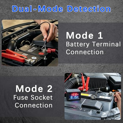 Parasitic Battery Drain Tester, 12V Automotive Fuse & Parasitic Draw Tester with Voltage Display, No Multimeter Required