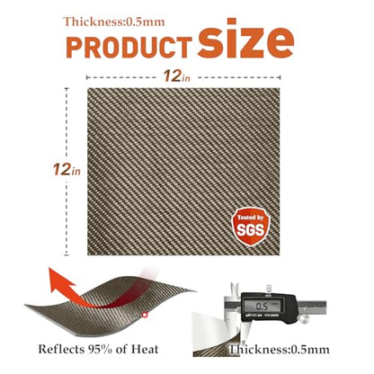 Adhesive Heat Shield Wrap for Automotive, 12 x 12 in, Brown - size: 12" x 12" x 0.02"
