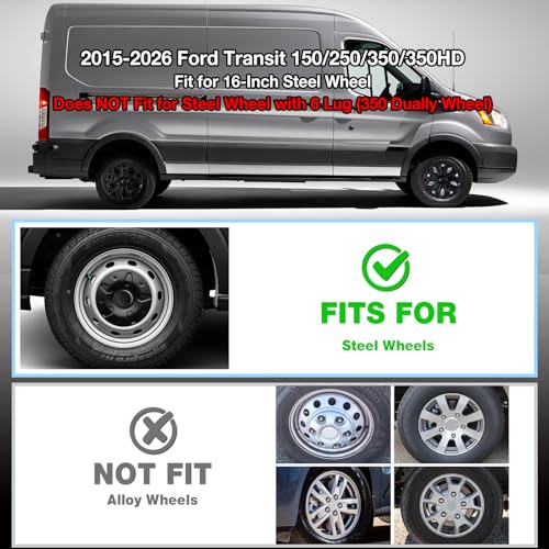 Hubcap Wheel Covers for 2015-2026 Ford Transit 150 250 350 350HD - color: 4 pcs Black Lacquer