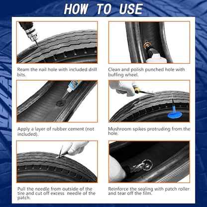 TP-M15W Combination Repair Unit Kit, Tire Repair Patch Plug Kit 1/4" x 1 3/4" and 3/8" x 2 3/8" Wrapped stem 12 pcs Each - size: 0.24 x 1.77,0.35 x 2.36 Inch